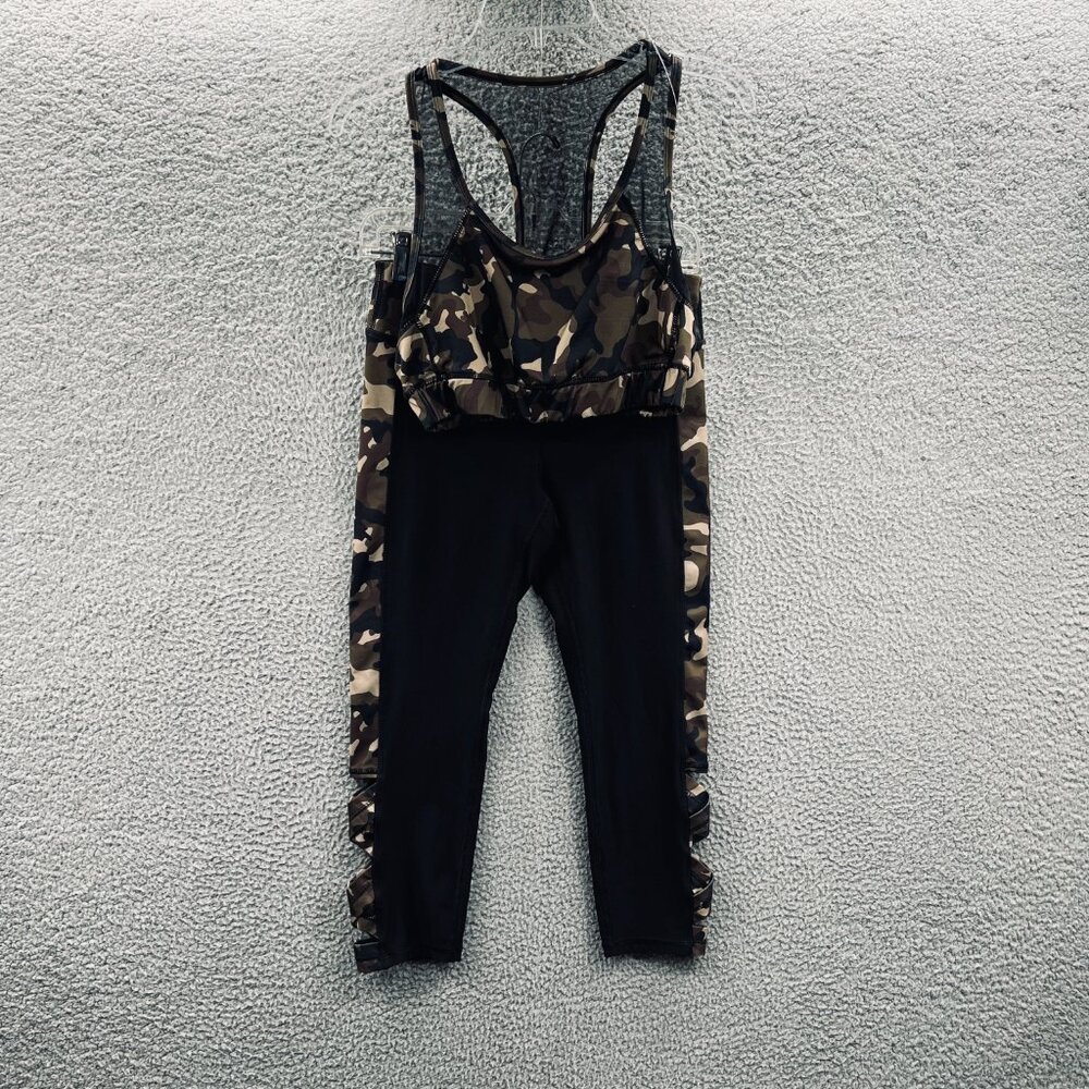 Inspire Hearts Womens Active Wear Set Medium Green Camo Leggings Sports Bra Yoga